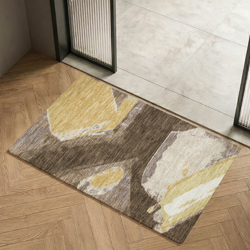 Tapis abstrait lavable à la machine de qualité supérieure Villers AMF2571, Chocolate, 1'8" x 2'6"