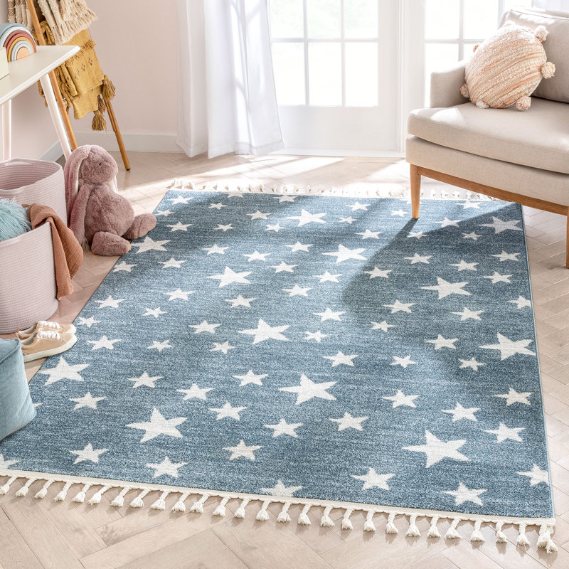 Kennedy Stars Blue Children's Rug, Rectangle 120 x 160cm