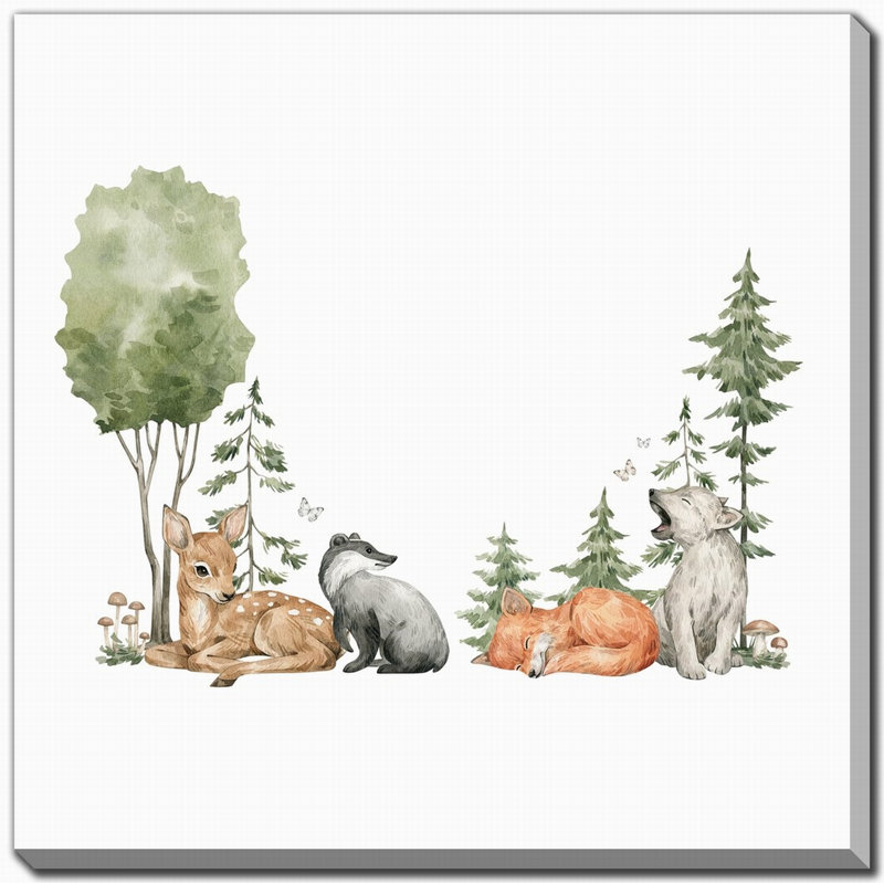 Woodland Friends 1, art mural sur toile, H 38 po x l 38 po