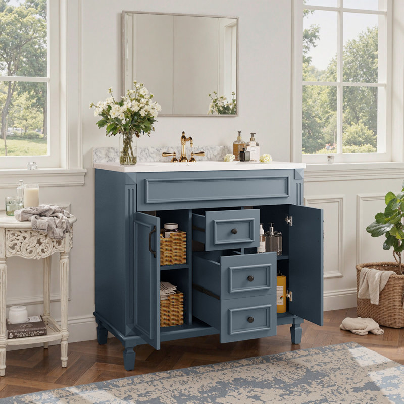 Skyelynn Bathroom Storage Cabinet with 2 Soft Closing Doors,36'' Bathroom Vanity with Top Sink Resin with Drawer,door,Bathroom Vanity