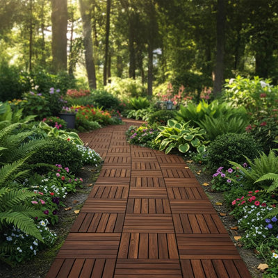 Carreaux de terrasse en bois d'acacia sans outils 9 pièces, tapis de patio emboîtables, imperméables toutes saisons, pour cour arrière, entourage de piscine, plancher de douche extérieure