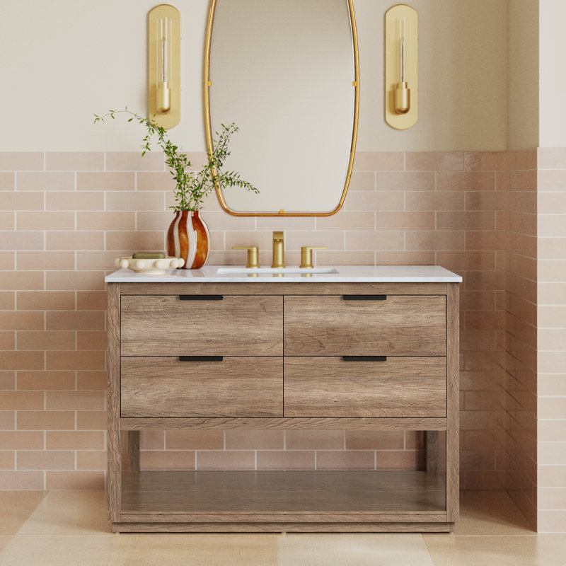 Felicity 42'' Single Bathroom Vanity with Engineered Marble Top, Natural Oak