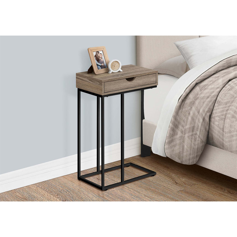 Shelyn Accent Table, C-shaped, End, Side, Snack, Storage Drawer, Living Room, Bedroom, Metal, Black, Taupe