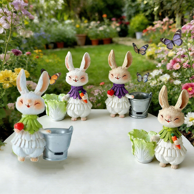 Lapins de Pâques en résine, décoration de jardin, figurine de statue en résine, Purple,green