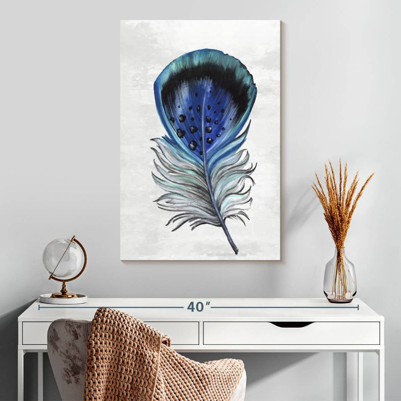 Plumes indigo Kerner II, H 30 po x l 20 po