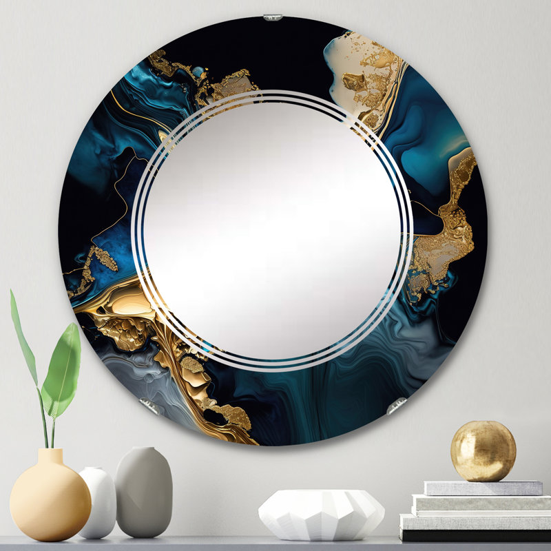 Paulica Geode Marble Blue IV - Miroir mural abstrait en marbre, 24 po x 24 po