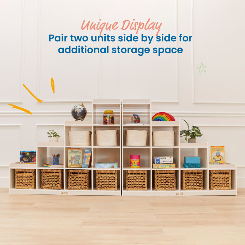 Natural Birch 10-Cubby Stair Step Storage Cabinet