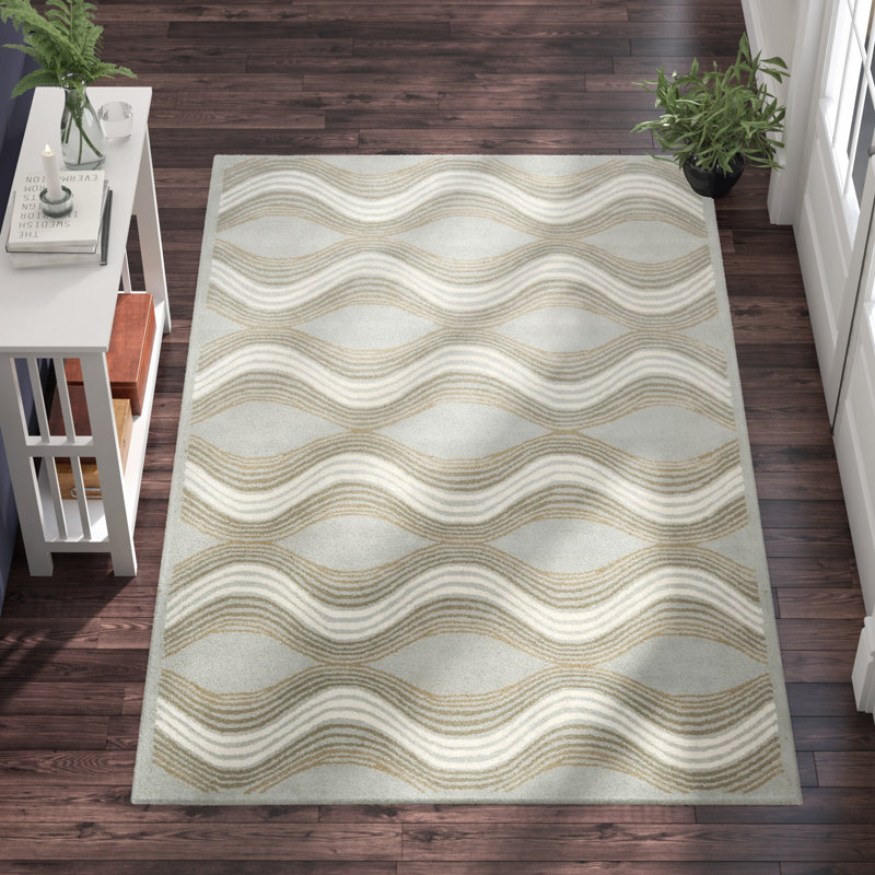 Tapis bleu en laine touffeté à la main Secaucus, Rectangle 6 pi x 9 pi