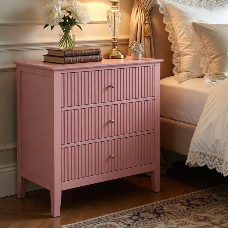 Table de chevet 3 tiroirs, grande table de bout moderne pour chambre à coucher, Pink