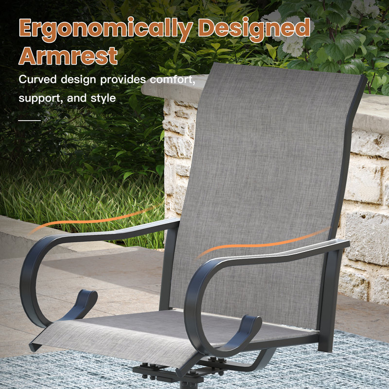 6-Person Round Patio Dining Set With Swivel Textilene Chairs, Brush Wood Brown/Gray