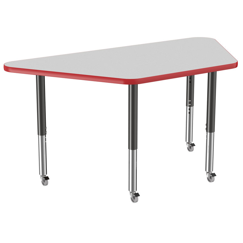 Table d'activité trapézoïdale à hauteur réglable avec pieds trapus, 30" x 60", Gray/Red/Black, Super