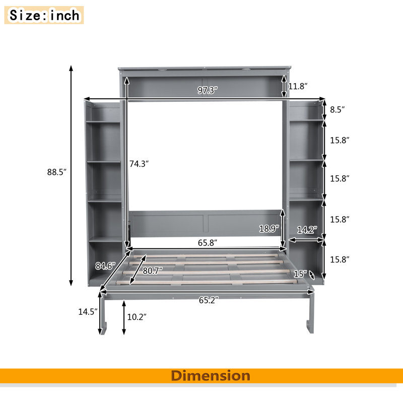 Queen Size Murphy Bed Wall Bed, Gray