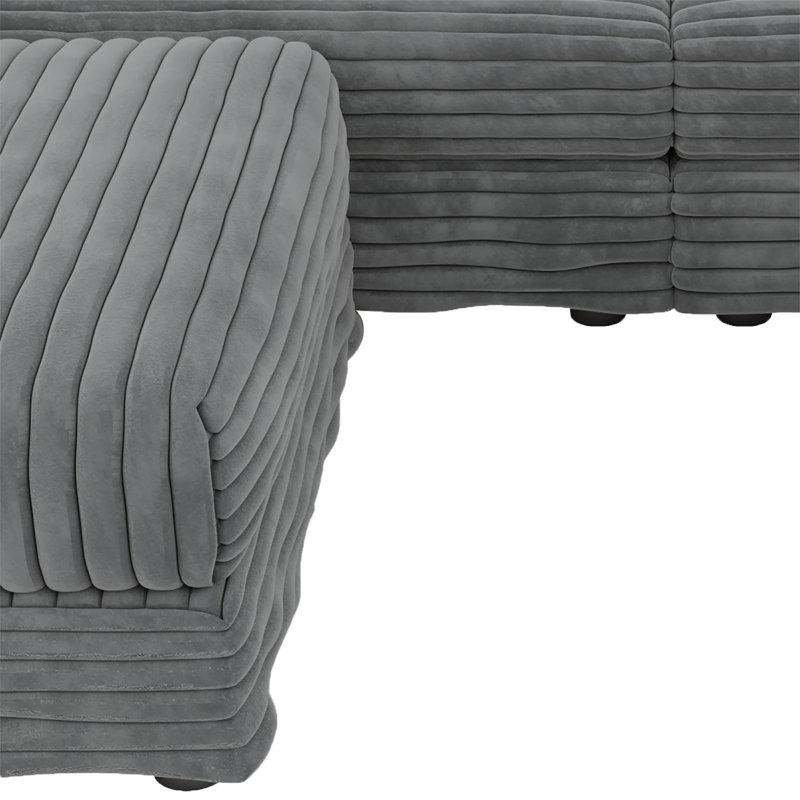 Canapé modulaire rembourré en tissu 3 places avec 2 repose-pieds Modern, H 35,35 po x l 82,87 po x P 66,94 po, Gris