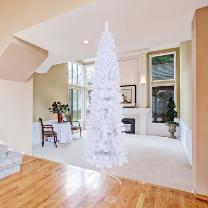 Arbre de Noël artificiel blanc 7,5 pi avec base en métal pliable