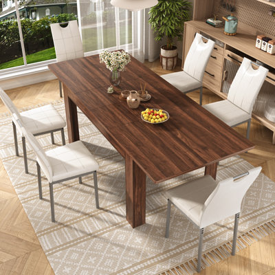 Table de salle à manger extensible 59 "à 86,6" pour 4 à 10 personnes, table de salle à manger extensible avec 6 chaises rembourrées en similicuir