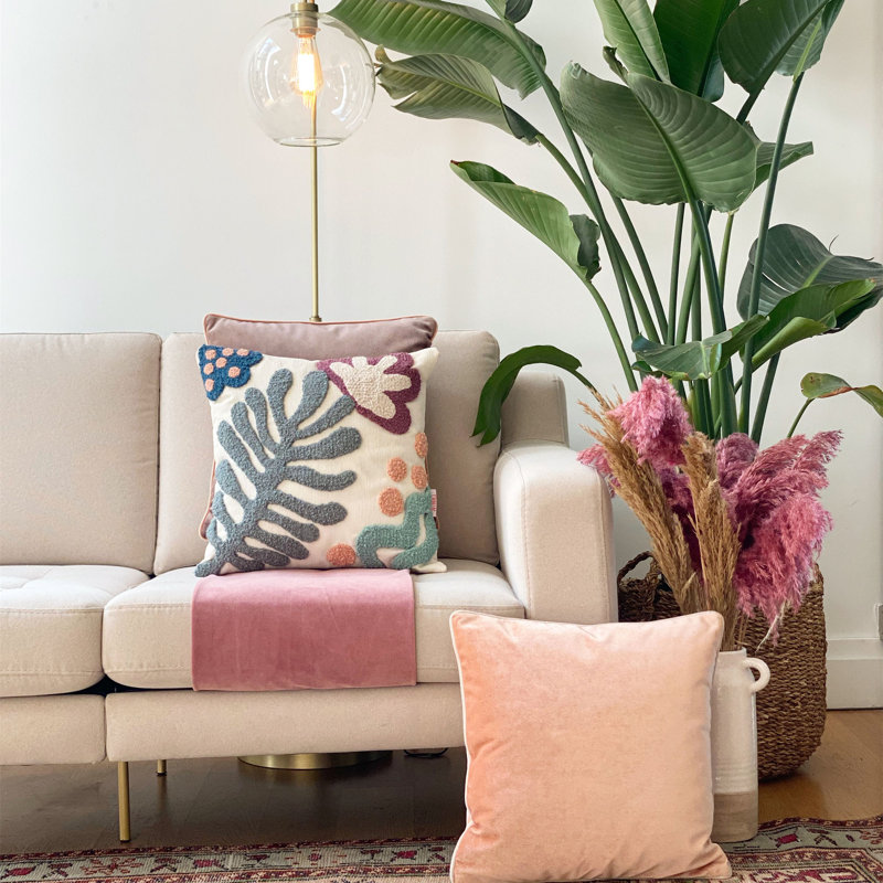 Throw Pillow, Violet/Green/Almond Pink/Navy Blue/Mint