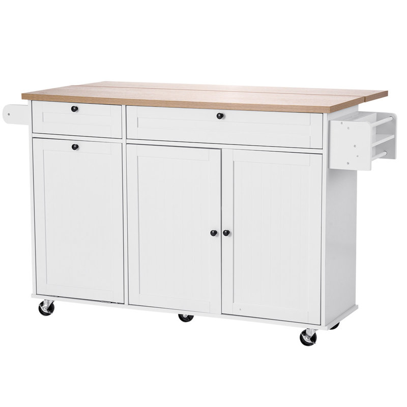 Kitchen Island Cart Rolling Storage Cabinet Table with Drawer Drop Leaf, 35.5" H x 50.62" W x 27.5" D
