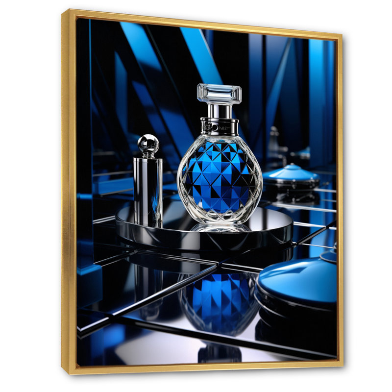 Laiyton " Fashion Blue Perfume Delight I ", 32" H x 16" W x 1" D, Gold Floater Framed