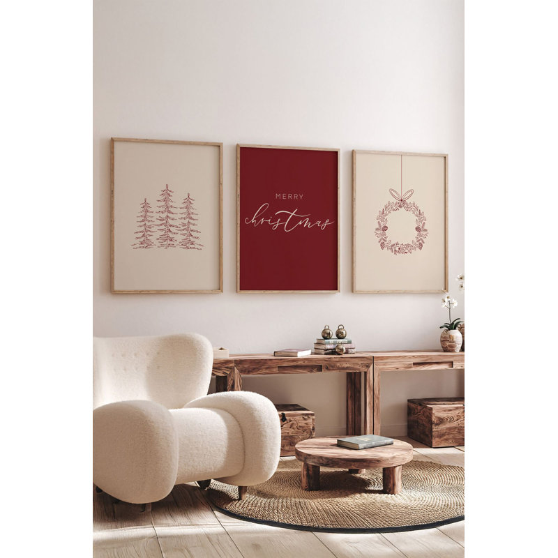 Charmant ensemble de 3 peintures encadrées décoratives, cadre en bois massif, 12,9 x 18,9 pouces chacune | Œuvre d'art 100% MDF avec impression numérique | Parfait pour la décoration des fêtes, design festif et élégant
