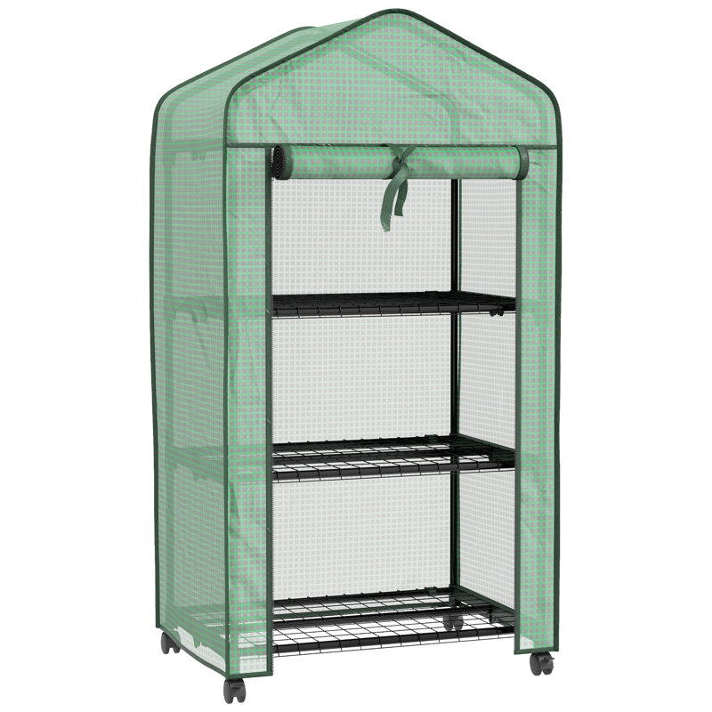 Ceciel 3 Tier Mini Greenhouse with Wheels, 130H x 69W x 49D cm, Green