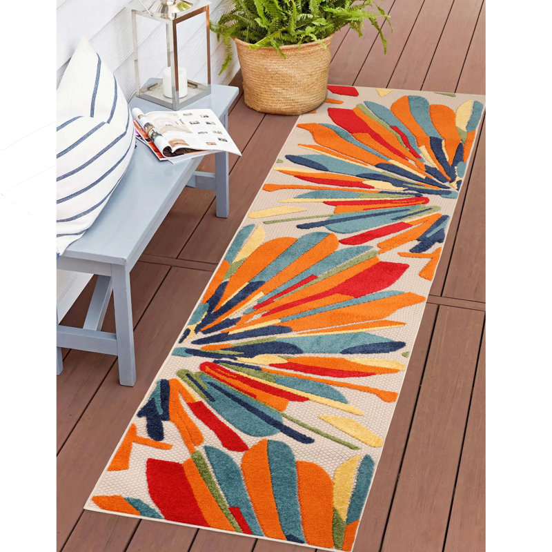 Modern Geometric Abstract Indoor Outdoor Runner or Area Rug, Runner 2'3" x 10'