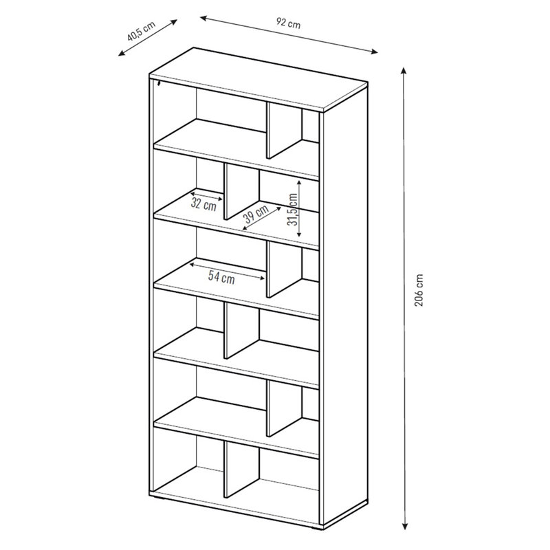 Essie 206cm H Bookcase, 206cm H x 40.4cm W x 92cm D