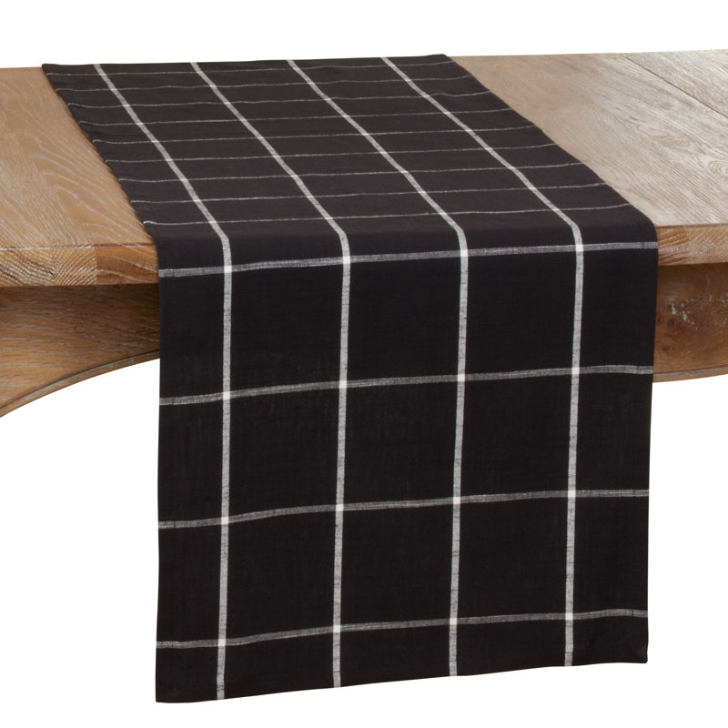 Yvelines Plaid 100% Cotton Table Runner, Black