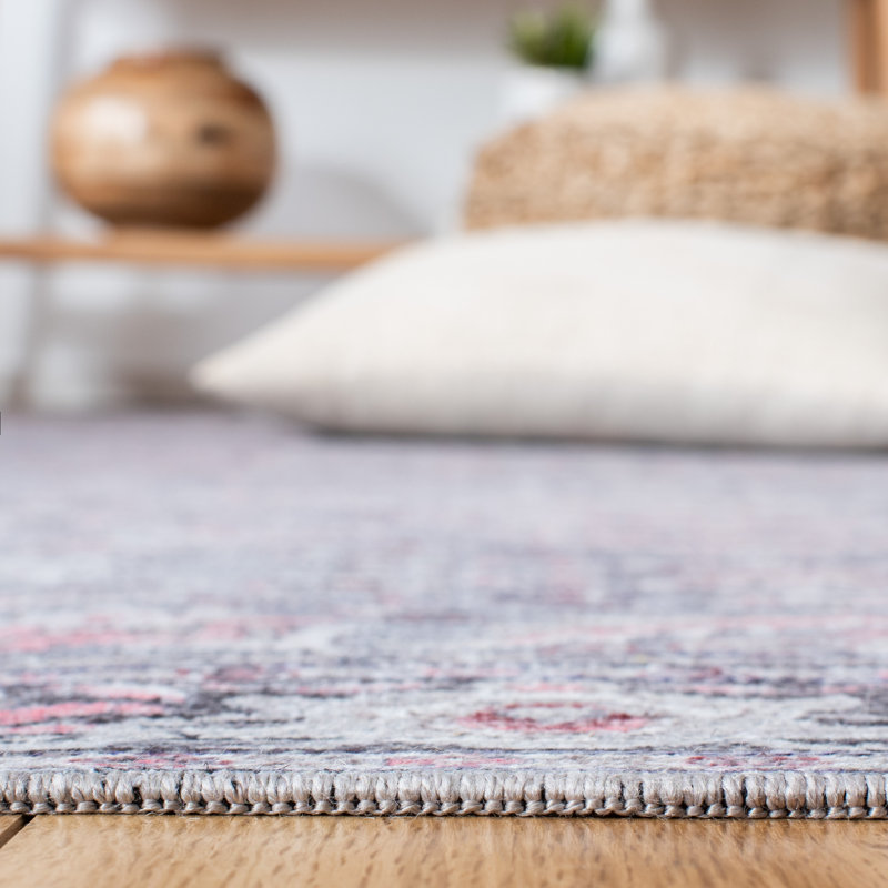 Serapi Grey and Pink Viscose Chenille 4' x 6' Washable Rug