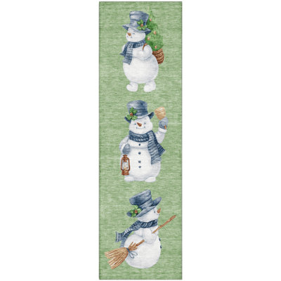 Premium Machine Washable Ingrassellino AMF1826 Happy Snowmen Holiday Rug