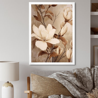Blanc blanc brun Magnolias nature sérénité - art mural floral