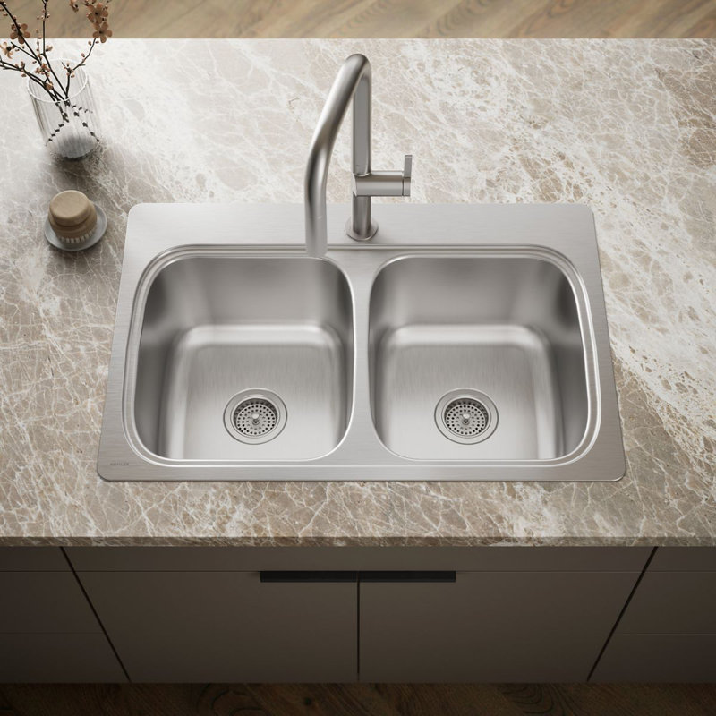 Verse Top-Mount Double-Equal Bowl Kitchen Sink with Single Faucet Hole, 1 Hole