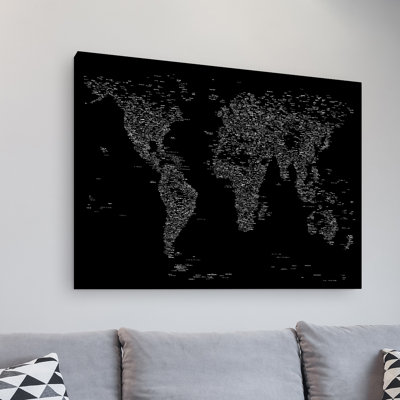Ricky 'Font World Map III' Graphic Art Print on Wrapped Canvas