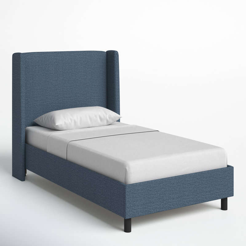 Tilly Upholstered Low Profile Platform Bed, Twin, Zuma Navy Textured Linen