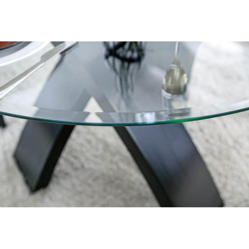 Meece Round Glass Top Solid Wood Base Dining Table
