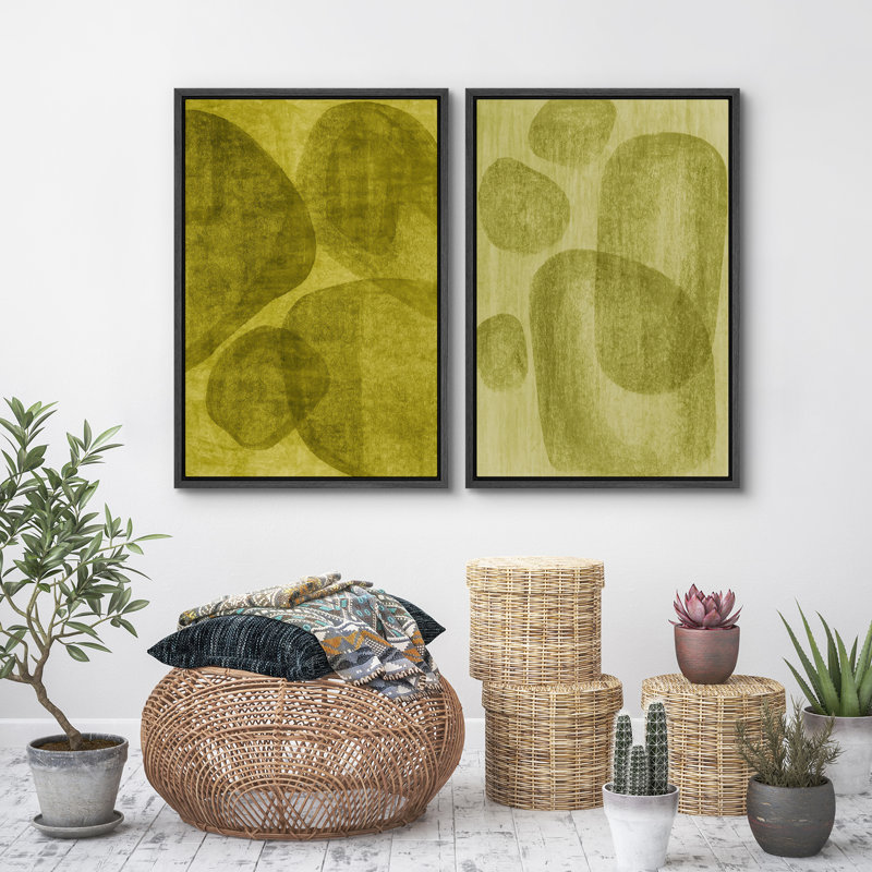 Art mural abstrait, ensemble de 2 reproductions d'art encadrées sur toile, H 24 po x l 32 po, Noir