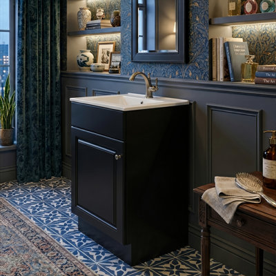 Ensemble de meuble-lavabo moderne de 20 pouces avec lavabo en céramique, armoire de rangement autoportante en bois avec porte à fermeture en douceur