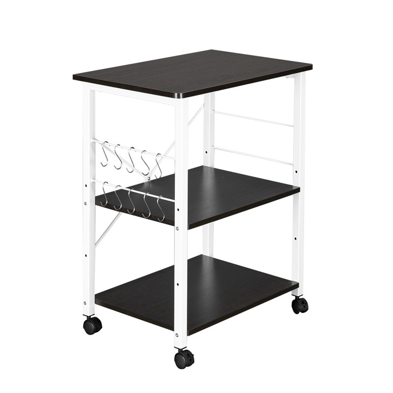 Algona 23.62" W Steel 3-Shelf Kitchen Cart with Locking Wheels, Black/White