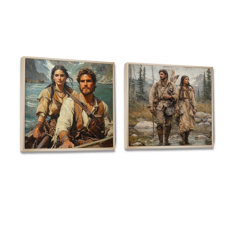 «Lewis and Clark Expedition In 1804 I» - Art mural américain - décoration murale moderne 2 pièces, Cadre flottant
