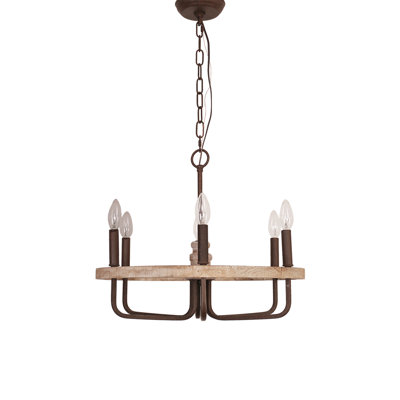 Najac 6 - Light Farmhouse Wood Wagon Wheel Dimmable Chandelier
