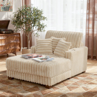 Upholstered Faux Fur Chaise Lounge Sofa Bed Couch With Cup Holder And Throw Pillows