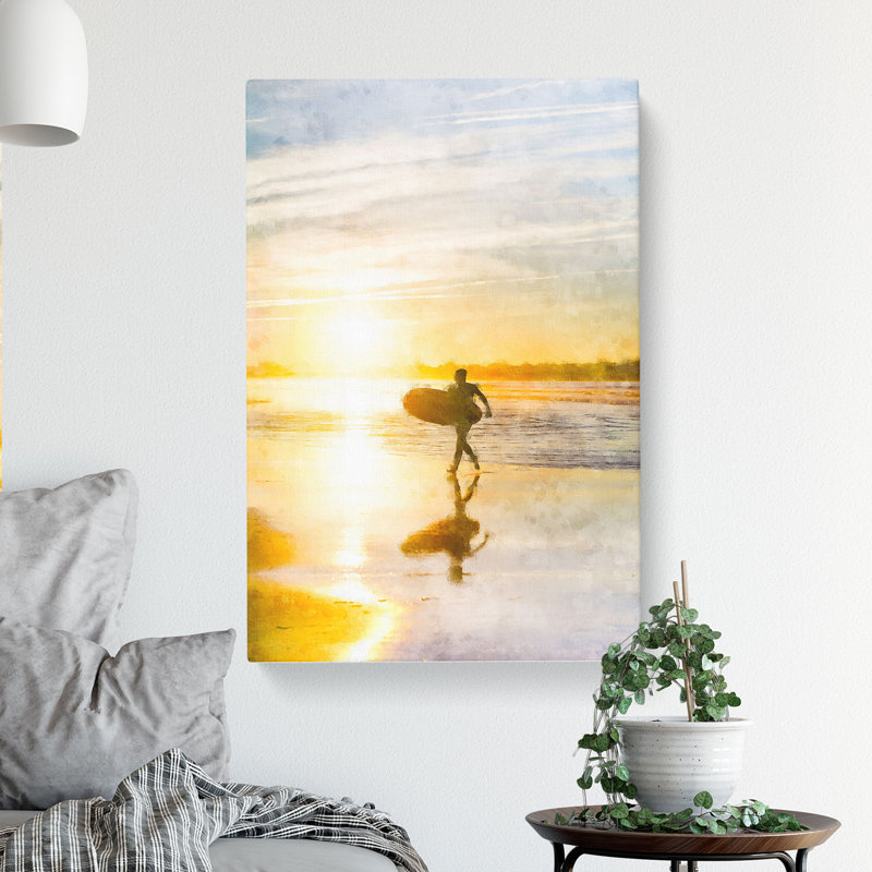 Surfer On A Spanish Beach - Wrapped Canvas Print, 45cm H x 30cm W x 4cm D
