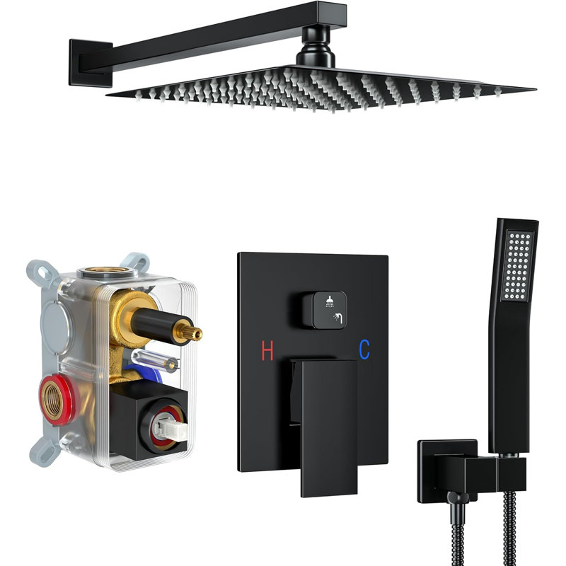 10 Inch Rainfall Shower System With Square Fixed Shower Head And High Pressure Handheld Shower, Wall Mounted Shower Fixtures, Polished Chrome - Cupc Certified