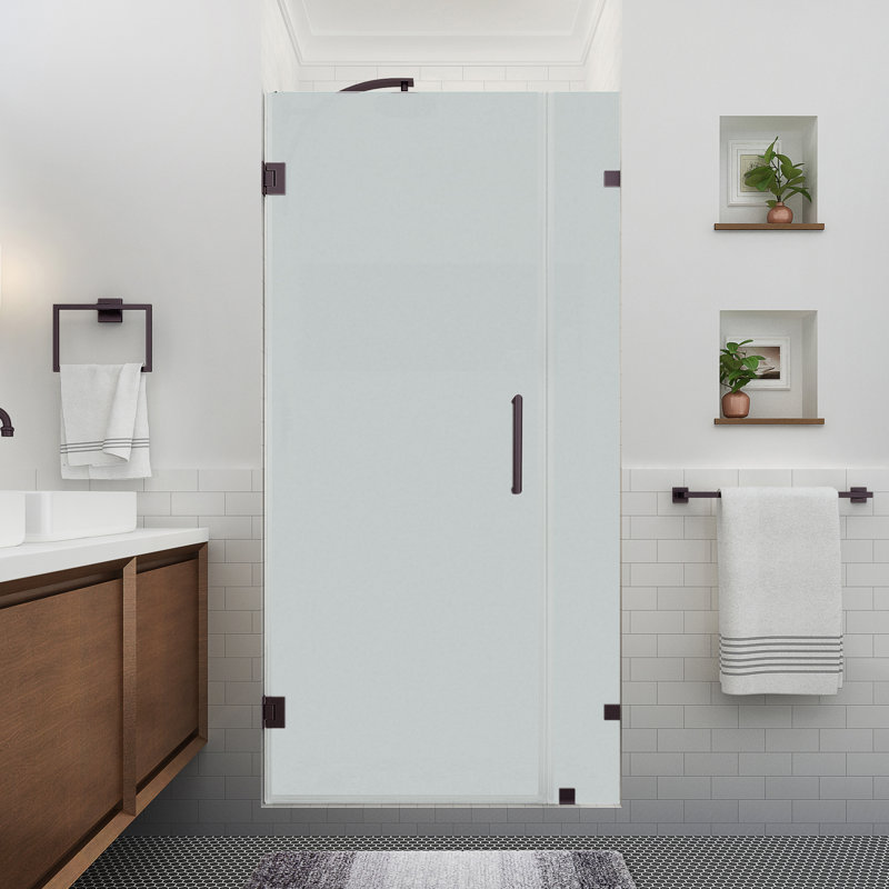 Nautis XL 29.25 - 30.25 in. W x 80 in. H Hinged Frameless Shower Door W/ Ultra-Bright Frosted Glass, Bronze