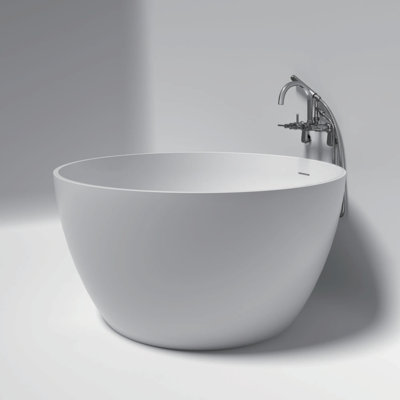 Kingston Brass Arcticstone 45-Inch Solid Surface Round Double Ended Freestanding Tub with Faucet Combo and Drain