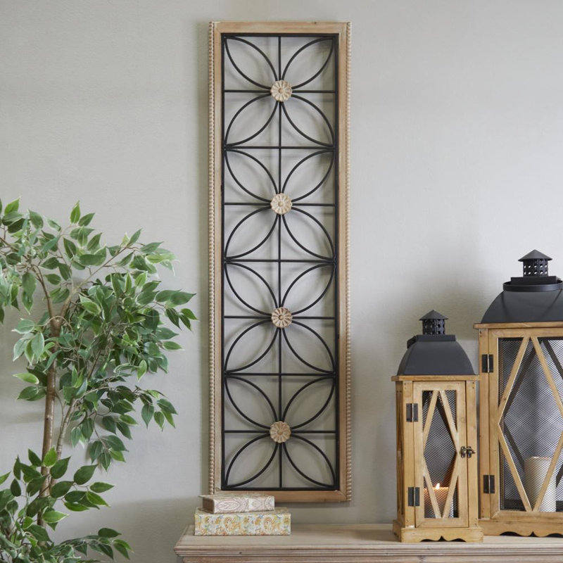 Metal Floral Home Wall Decor with Brown Frame
