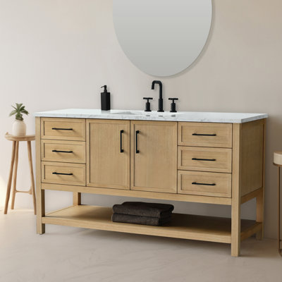 Meuble-lavabo simple 60 po avec plateau en pierre reconstituée Stratford