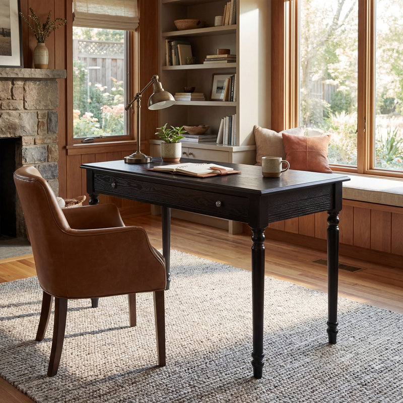 Contemporary Home Office Computer Desk With Storage Drawer, Black