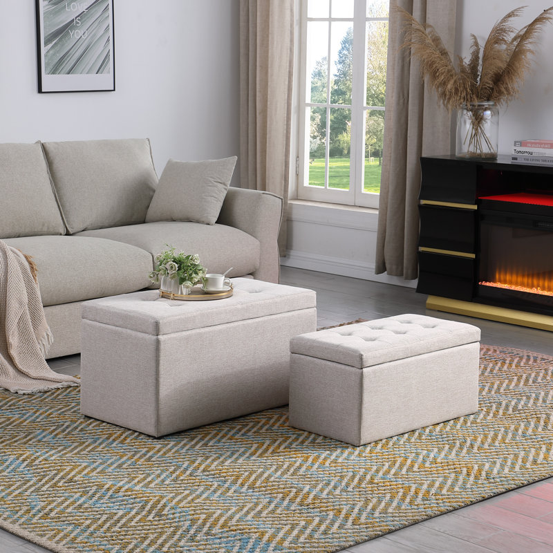 Ensemble de repose-pieds capitonnés en tissu avec rangement pour le salon