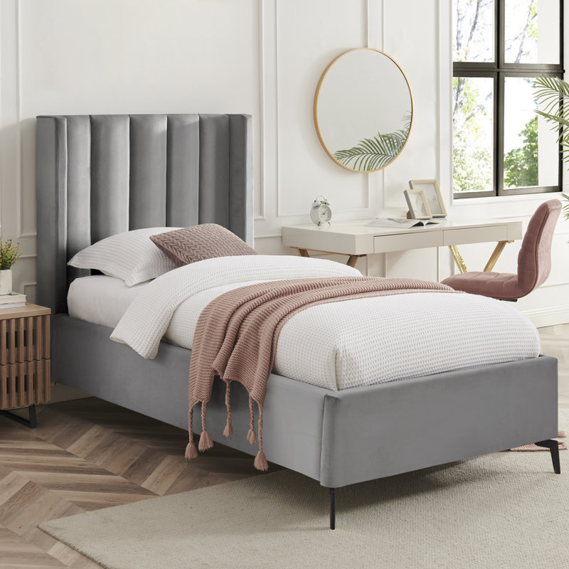 Lit plateforme Lomax, Double, Velours gris clair