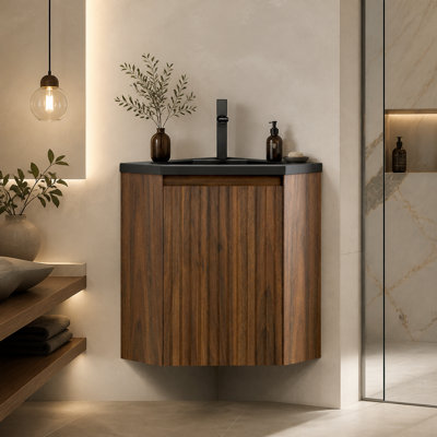Meuble-lavabo de salle de bain 22 po avec lavabo mural mural en contreplaqué triangulaire